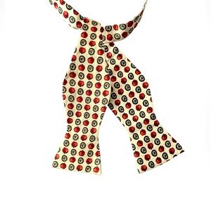 Men’s Silk Bow Tie | Red and Green Roses | Vintage Ivory Self Tie | OS